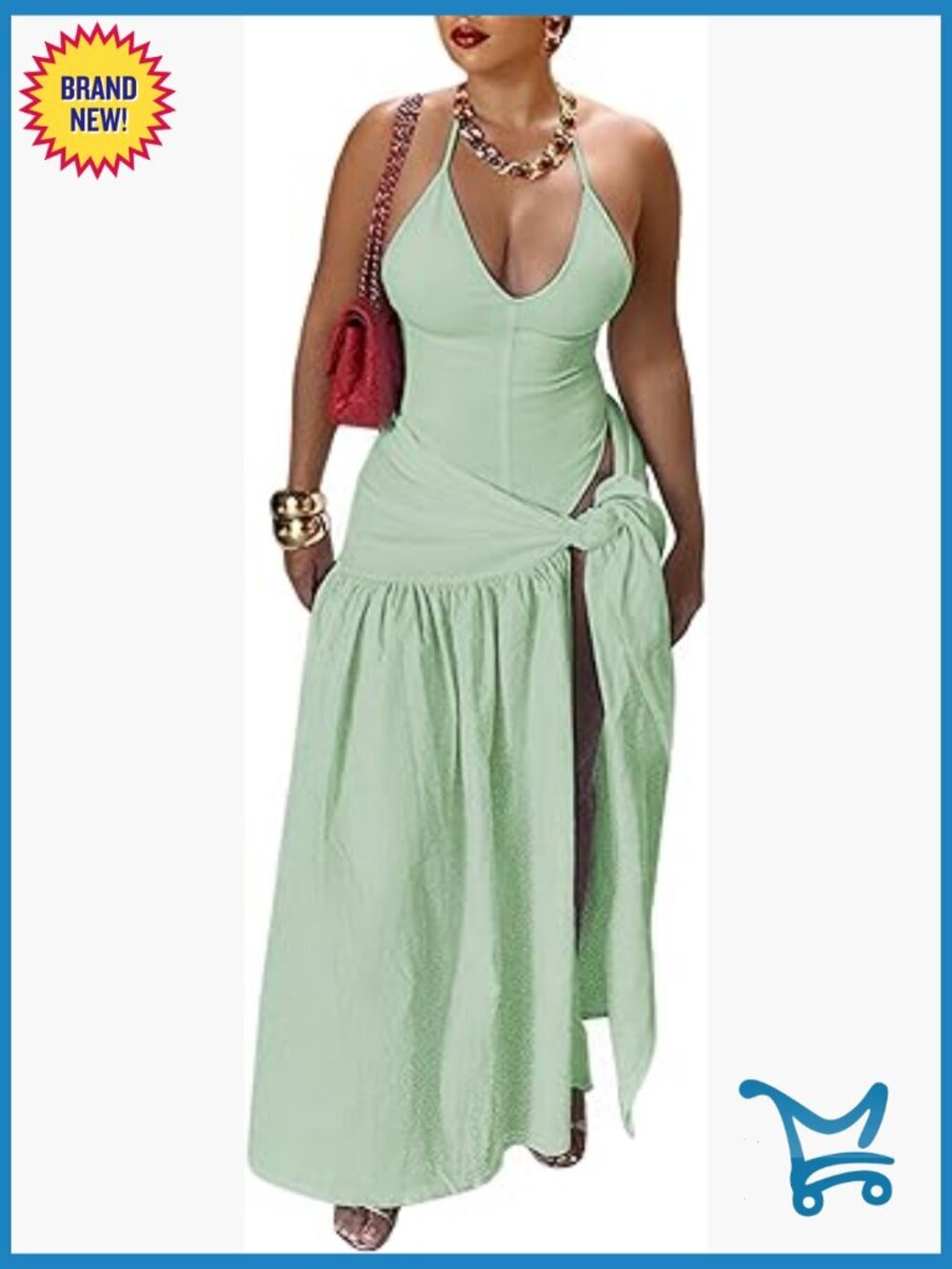 Sexy Halter V Neck Backless Bodysuit and Wrap Maxi Skirt Set Summer Vacation